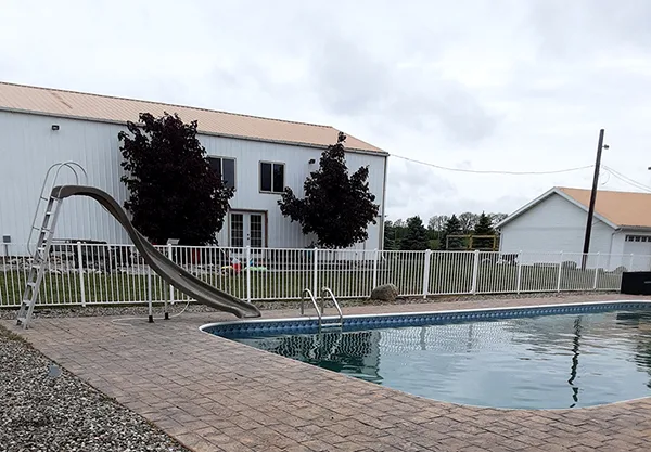 White pool fence Shipshewana