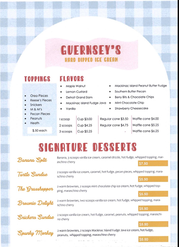 Ice cream menu